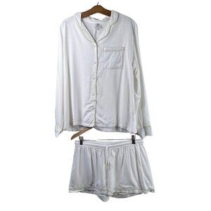 Wedding Party Pajama Set Size Medium Bride Button Front Short White 100% Rayon N